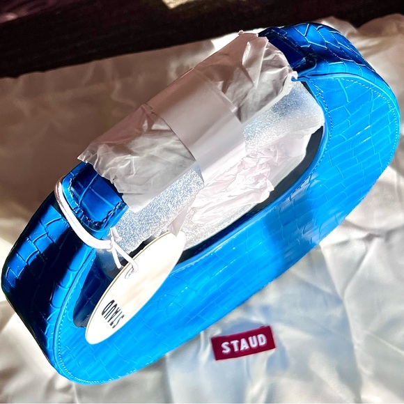 πΊπ2XHPππΊ NWT Staud Mini Moon Crocodile Embossed Bag Island Blue - Picture 7 of 16